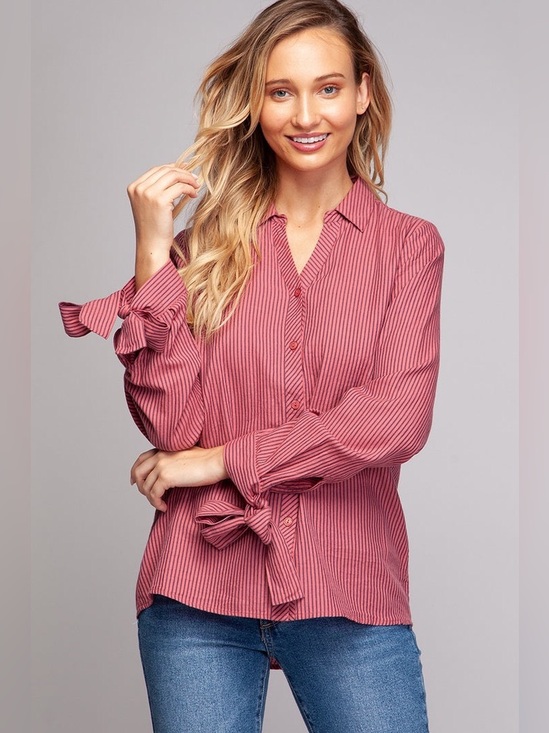 Mandalay and Company Tops - The Bow & Button Mauve Stripe Shirt